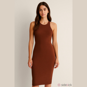 Women's BSL Brown Ribbed Mini Dress with Open Back, Size S